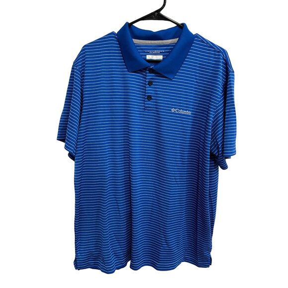 Columbia Blue Striped Polo Shirt Omni-Shade Sun Protection Short Sleeve Sz XL - Picture 1 of 8